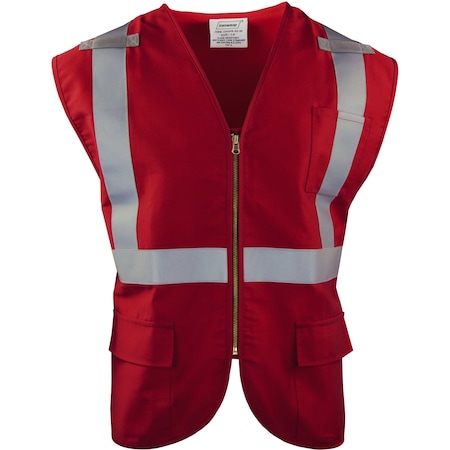 Flame-Resistant Safety Vest Class 2 W/ Zipper & Radio Tabs (Red/4X-Large)